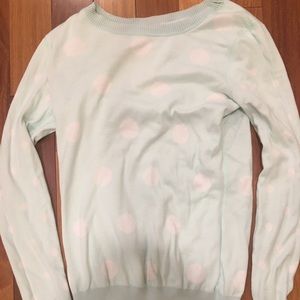 Mint green and white polka dot reverse sweater